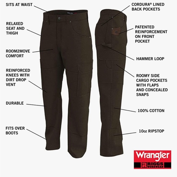 Wrangler work wear mens 36/32 color Loden carpenter styled TALLS COTTON - Picture 9 of 16